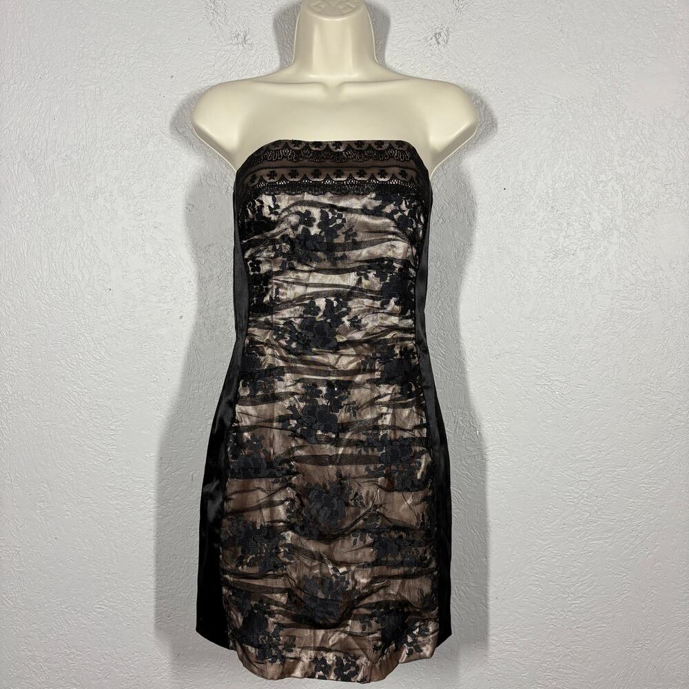 Jessica McClintock x Gunne Sax Bodycon Lace Dress Strapless Floral Lace - 3